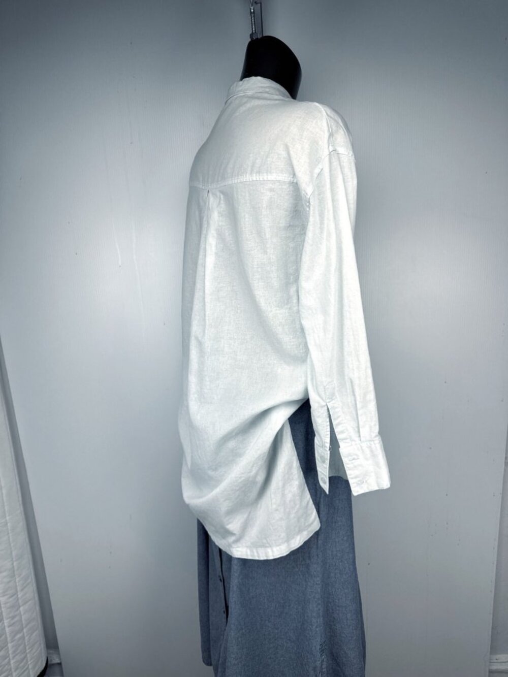 EASEL Oversized Linen & Cotton Ice Blue Long Sleeve Button Down Shirt sz S - Picture 6 of 10